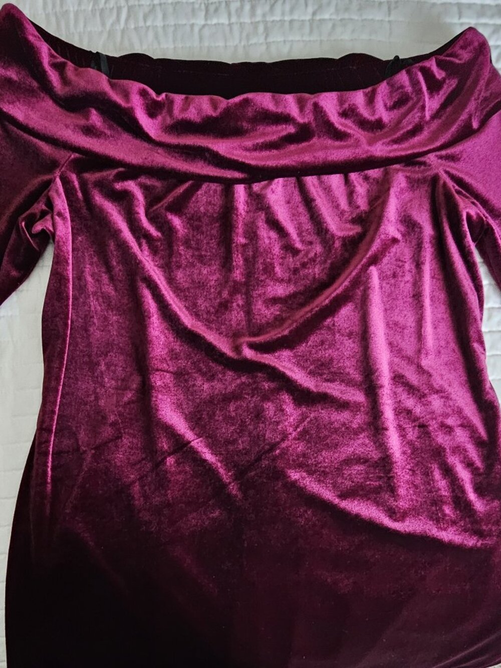 Calvin Klein Burgundy Velvet Off-the-Shoulder Dress